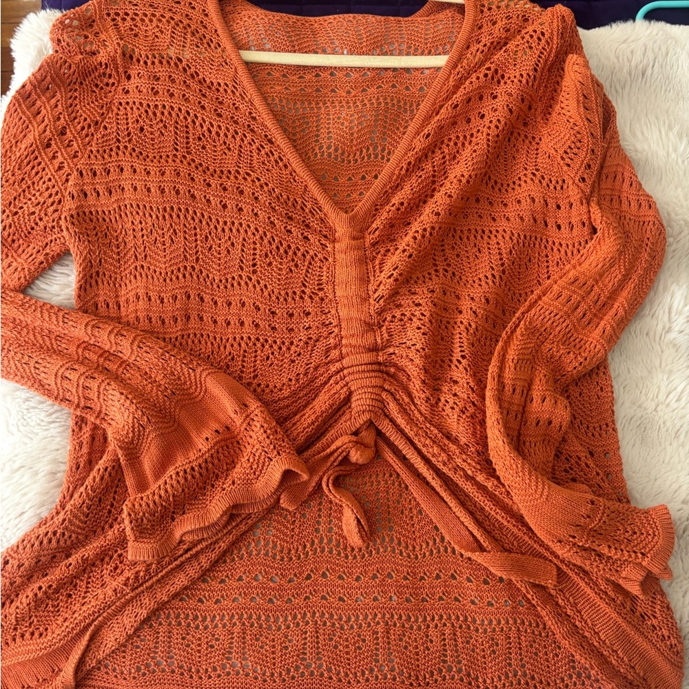 Orange knot coverup with drawstring